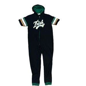 Irish Jumper Suit St. Patrick's Day Patty Green Black Shamrock Zipper Hood Med